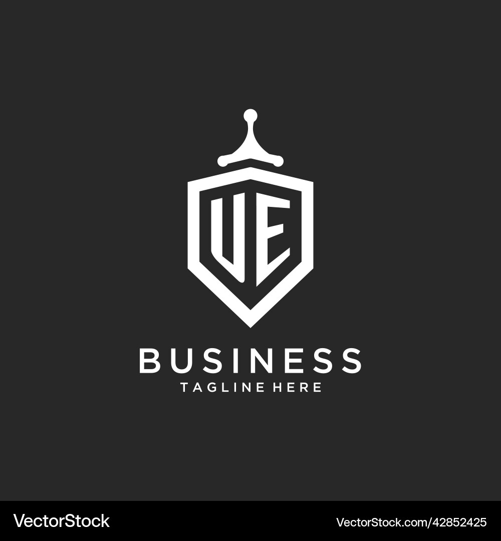 Ue monogram logo initial with shield guard shape Ue monogram logo initial with shield guard shape Vector Image
