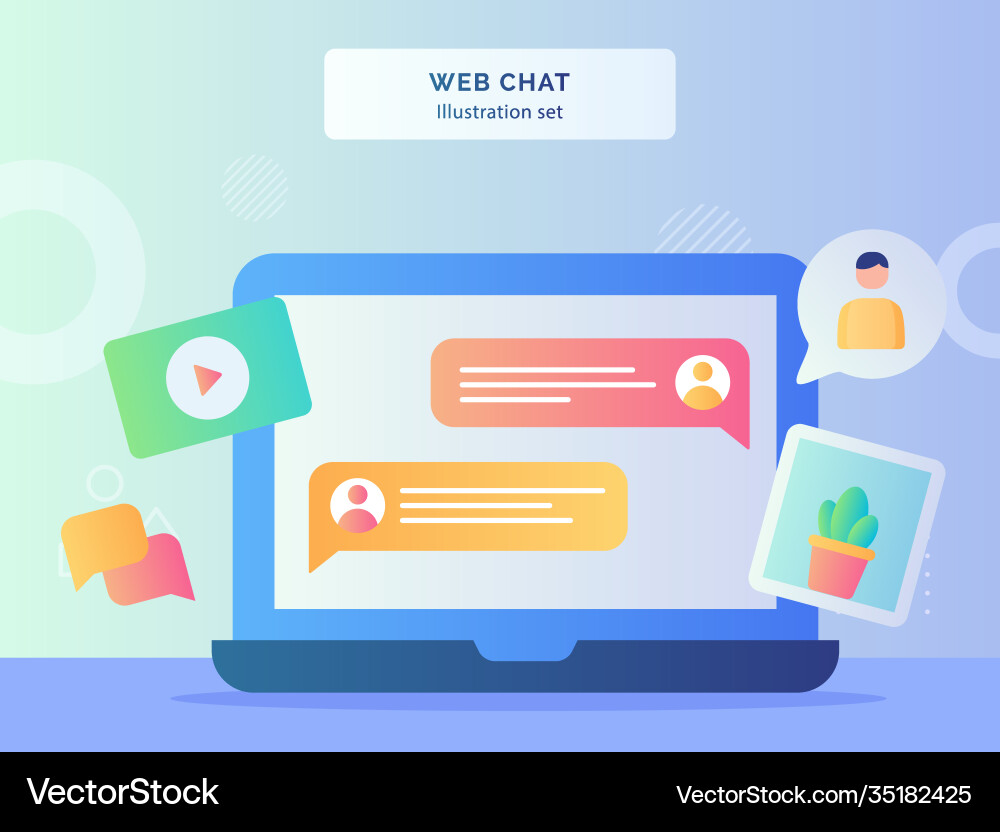 Web-Chat-Set Textnachricht auf Monitor anzeigen vektorbild