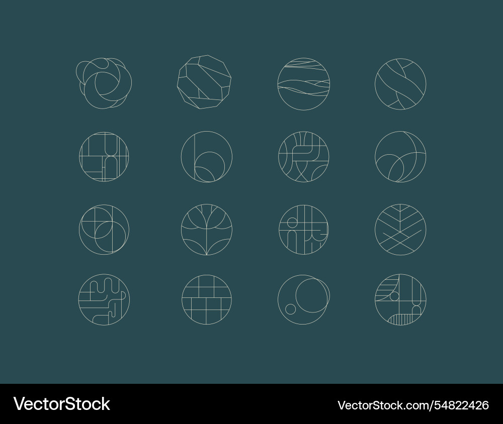 Circle linear art style icons turquoise Circle linear art style icons turquoise vector image
