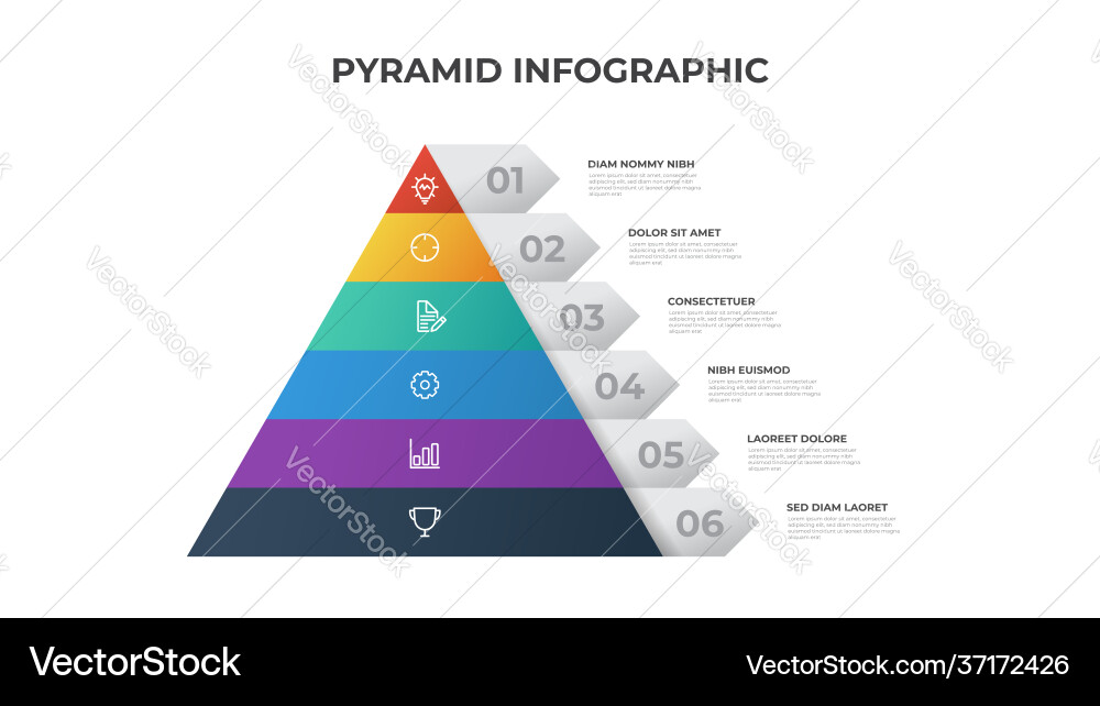 Pyramid infographic template with 6 list vector image