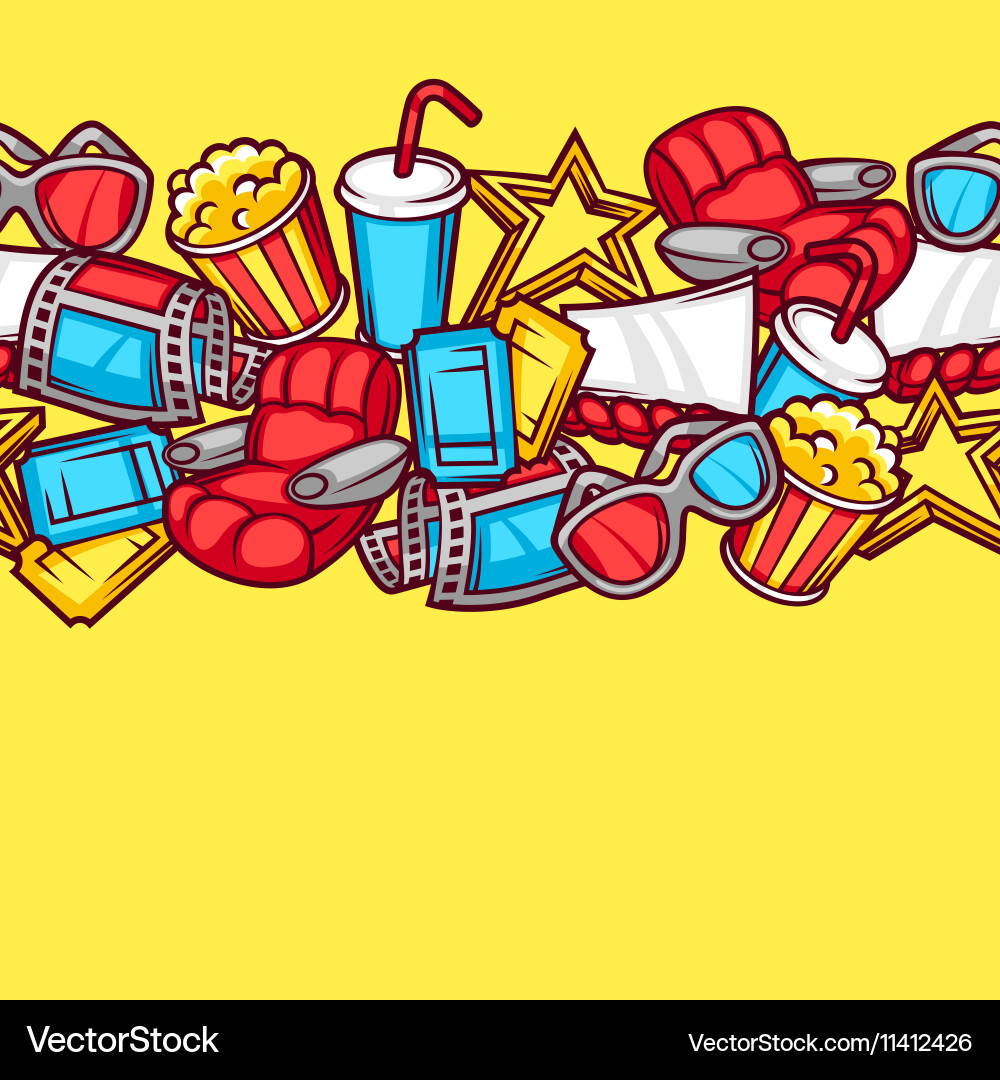 Seamless pattern of 3d movie elements and cinema Vector Image