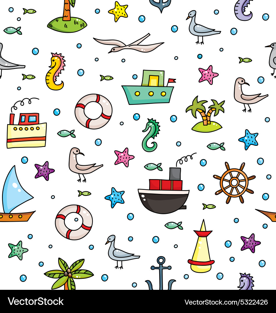 Seamless pattern with sea weekends elements a whit vector image