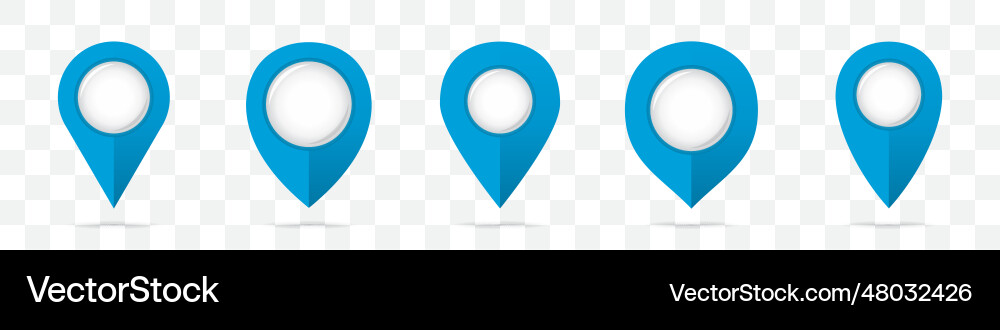 Set of blue pin map pointers icons with shadow vector image