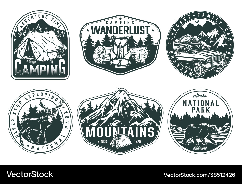 Summer recreation vintage monochrome labels Summer recreation vintage monochrome labels vector image