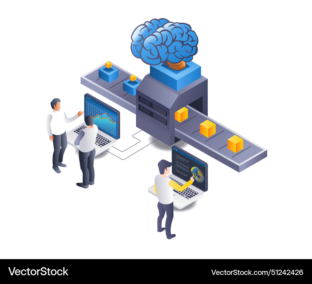 Team created artificial intelligence with machines vector image