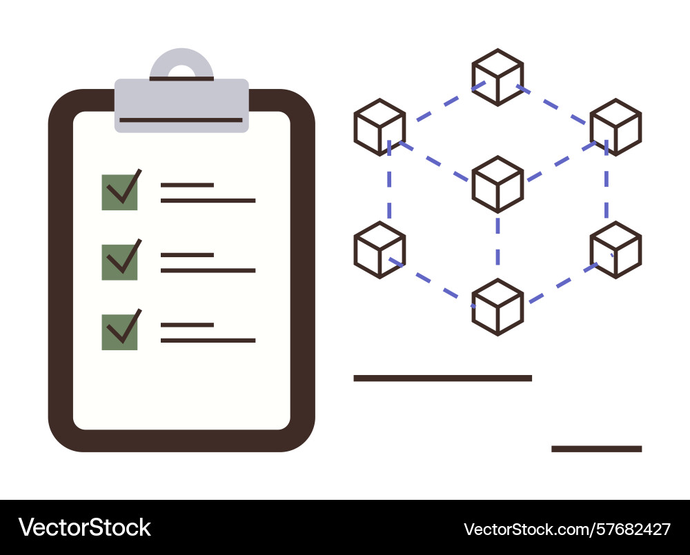 Checklist completion and blockchain network Checklist completion and blockchain network Vector Image