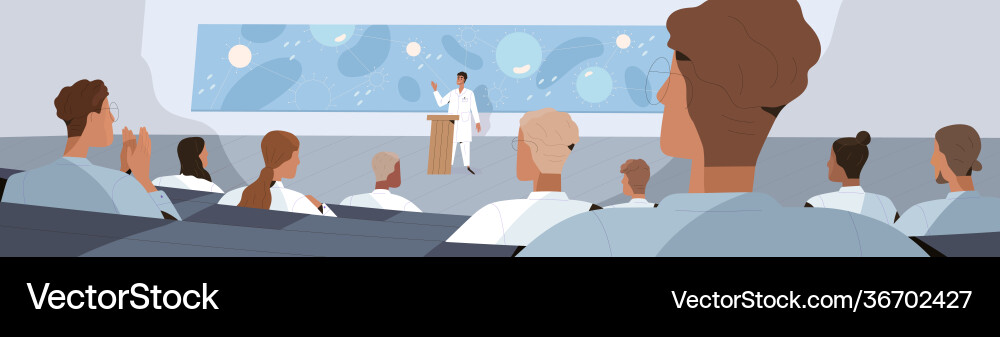 Doctors listening to lecture scientist during Doctors listening to lecture scientist during Vector Image