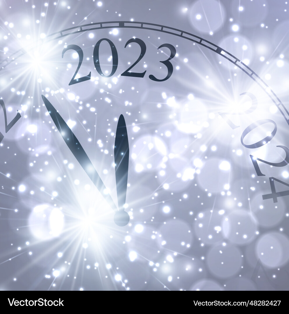 Half-hidden clock showing 2023 with silver Half-hidden clock showing 2023 with silver vector image