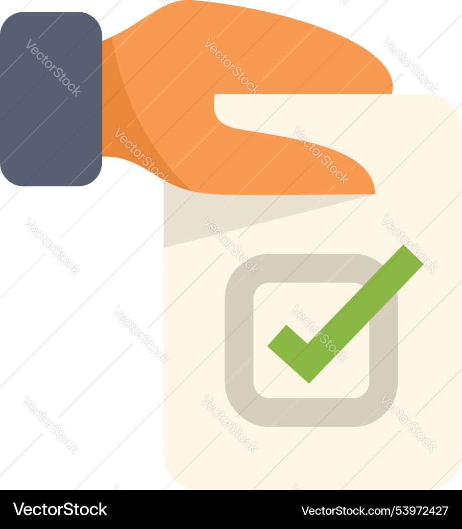 Hand holding checked checkbox on paper document Hand holding checked checkbox on paper document Vector Image