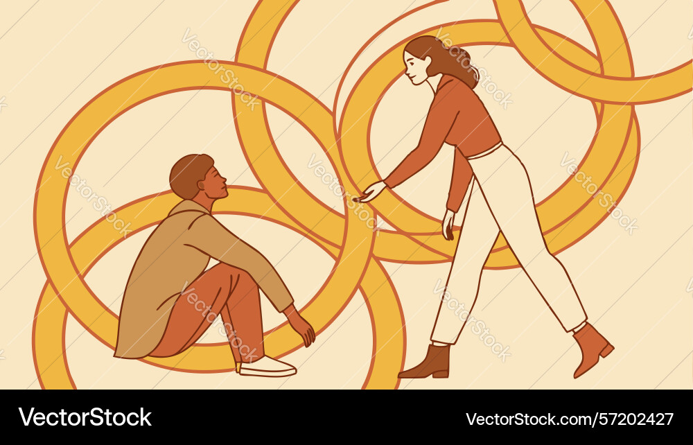 Interconnectedness figures within overlapping vector image
