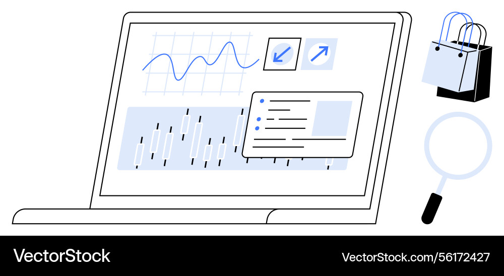 Laptop displaying data analytics with shopping Laptop displaying data analytics with shopping vector image