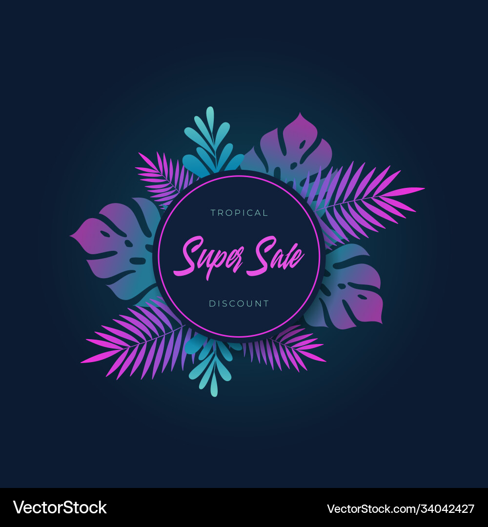 Modern fluorescent gradient monstera palm tropic Modern fluorescent gradient monstera palm tropic vector image