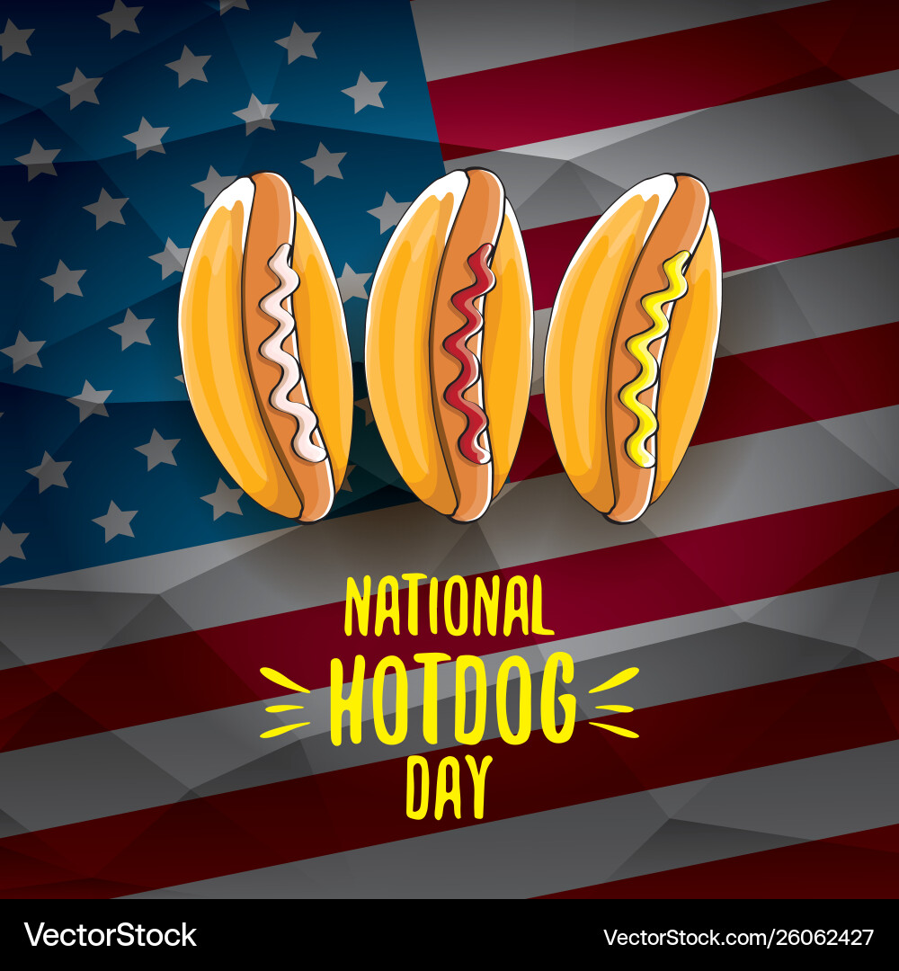 National hot dog day poster with funny cartoon National hot dog day poster with funny cartoon vector image