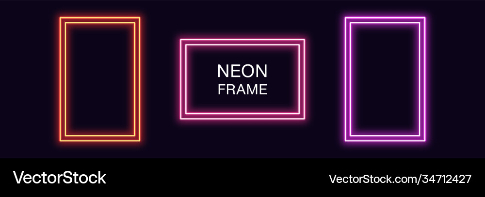 Neon rectangle frame set rectangular vector image