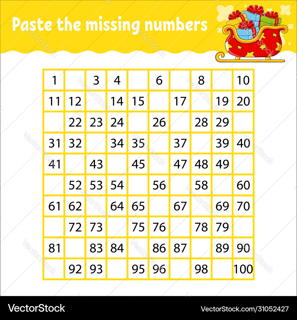 Paste missing numbers from 1 to 100 Paste missing numbers from 1 to 100 vector image