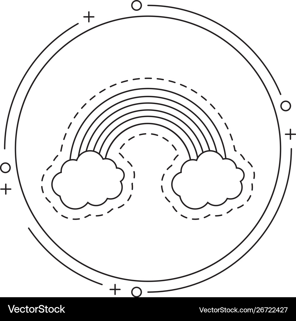 Patch with rainbow and clouds in frame circular vector image