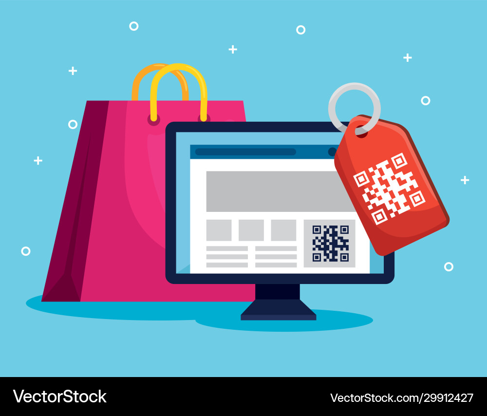 Scan code qr with computer and icons vector image