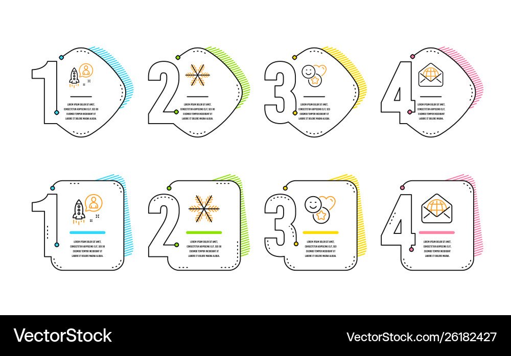 Snowflake startup and smile icons set web mail Snowflake startup and smile icons set web mail vector image