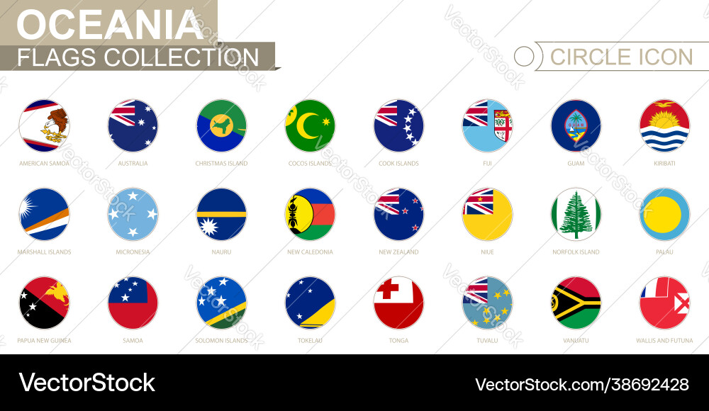 Alphabetically sorted circle flags oceania set vector image