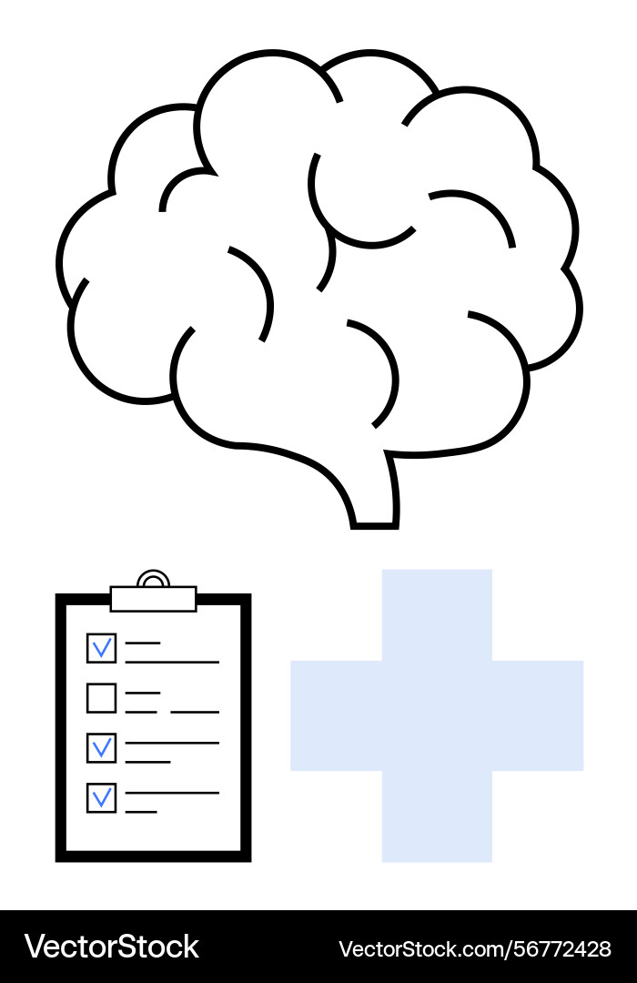 Brain checklist and cross symbol representing Brain checklist and cross symbol representing Vector Image