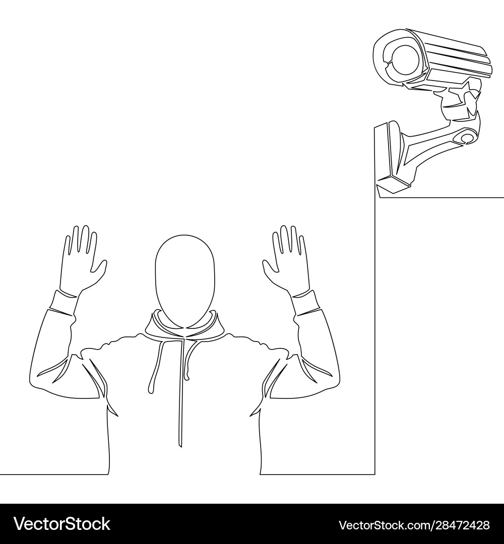 Continuous line security camera and thief concept Vector Image