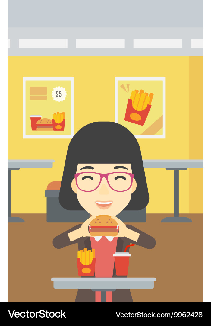 Frau essen Hamburger Vektorbild