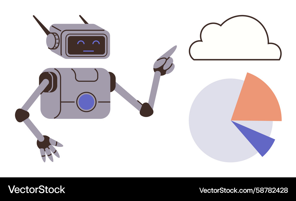 Friendly robot presenting cloud computing and data Vector Image