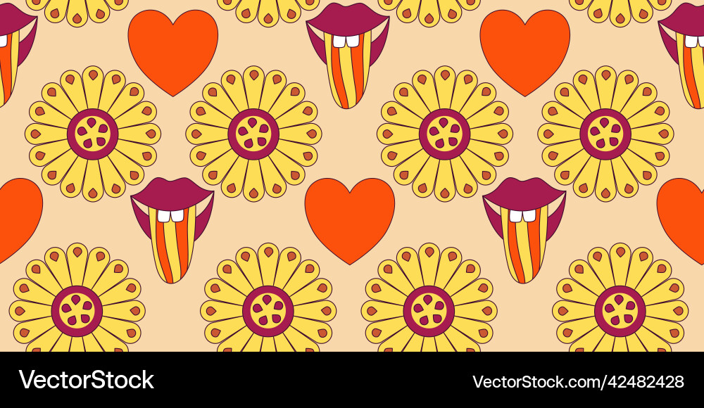 Groovy y2k retro seamless pattern with flower Groovy y2k retro seamless pattern with flower vector image