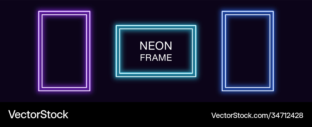 Neon rectangle frame set rectangular Neon rectangle frame set rectangular vector image