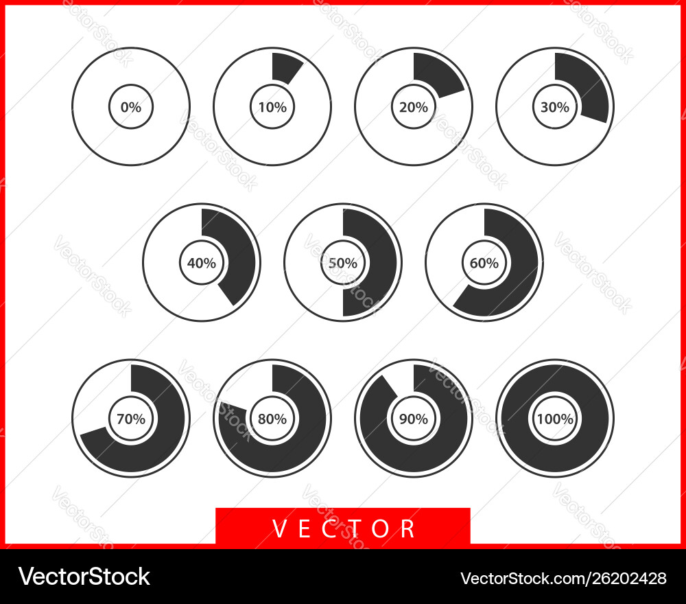 Pie Chart Icon Set - Circular Data Visualization vector image
