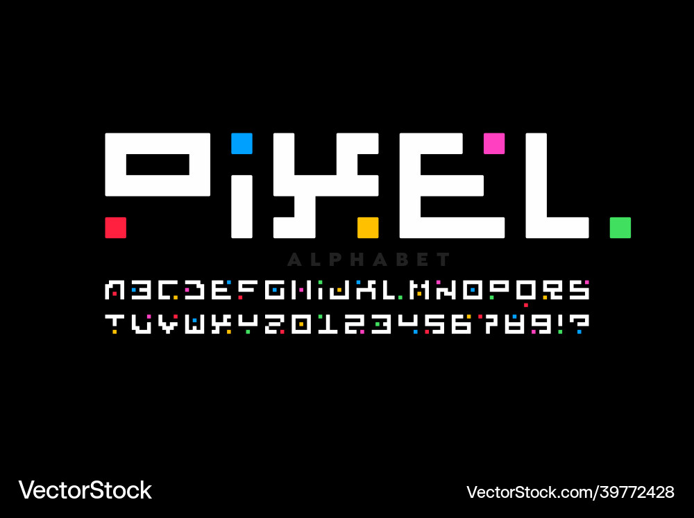 Pixel style font alphabet letters and numbers Pixel style font alphabet letters and numbers vector image
