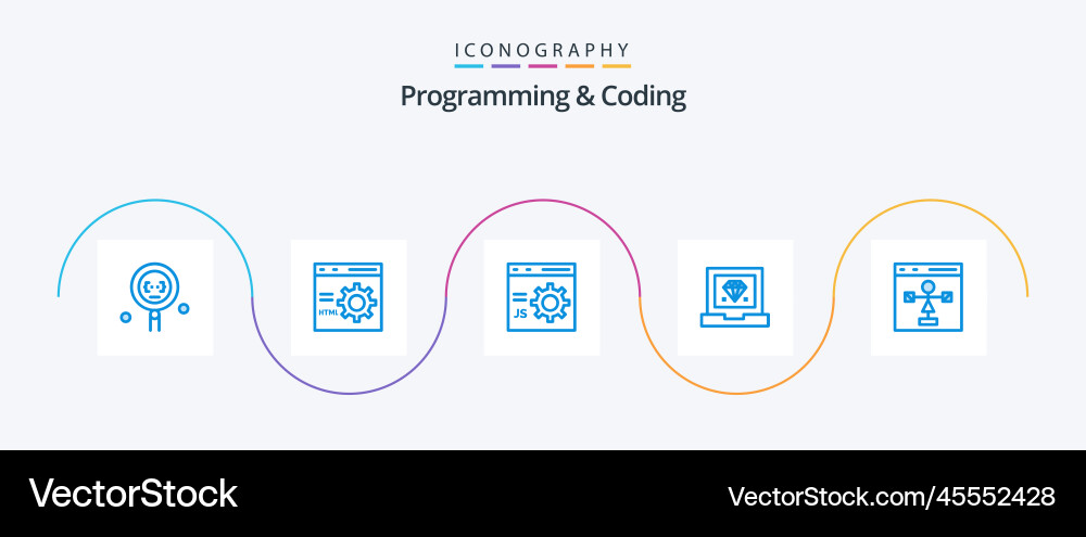 Programming and coding blue 5 icon pack including vector image