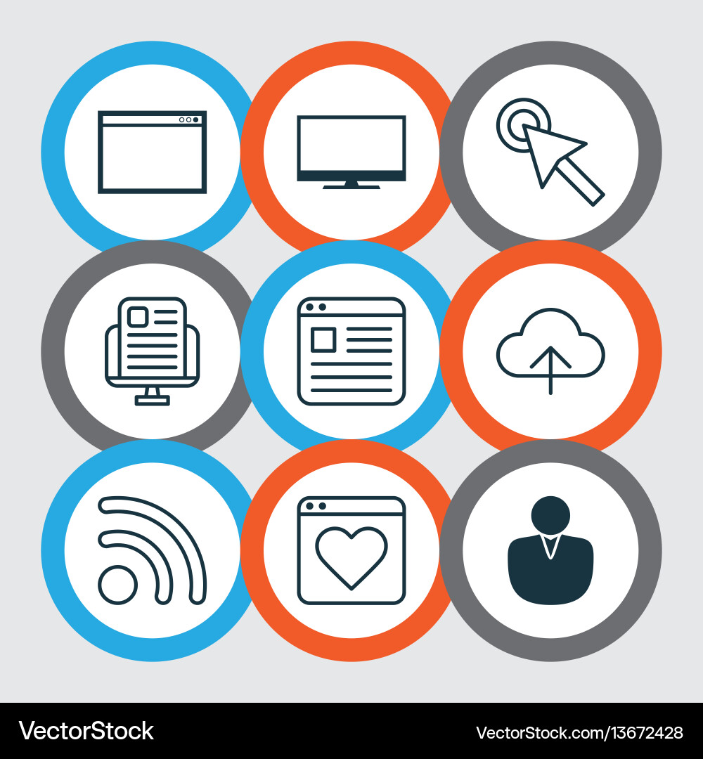 Set of 9 online connection icons includes display Set of 9 online connection icons includes display vector image