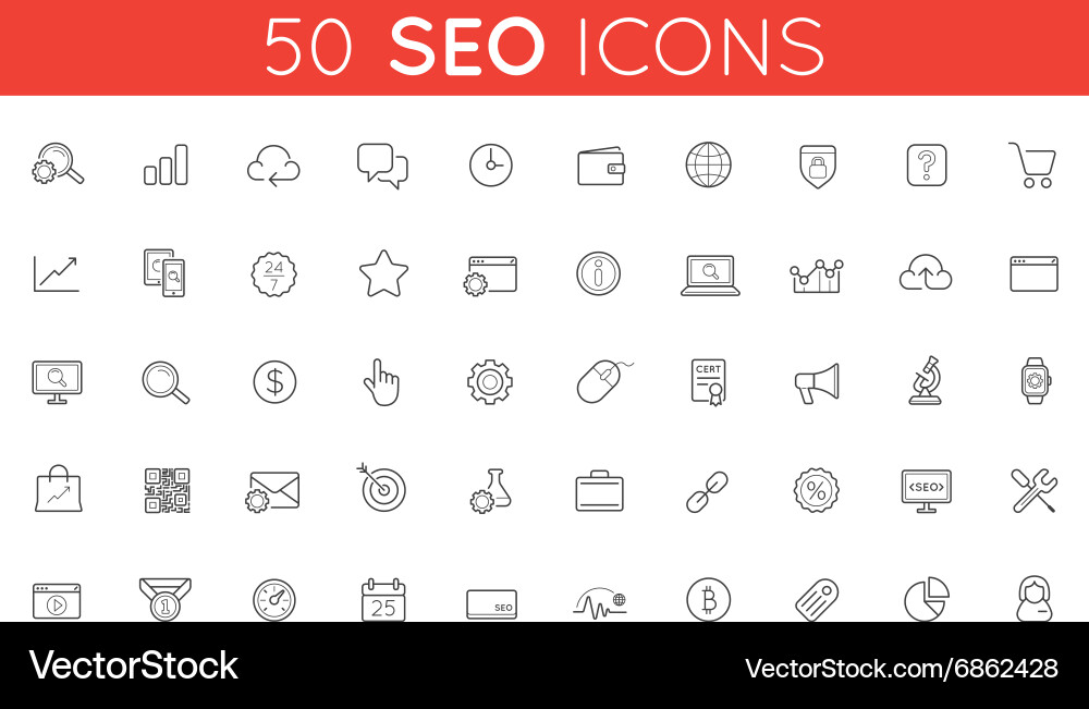 Set of seo search engine optimisation elements Vector Image