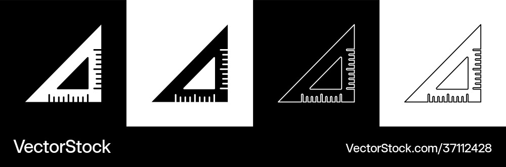 Set triangular ruler icon isolated on black Set triangular ruler icon isolated on black vector image