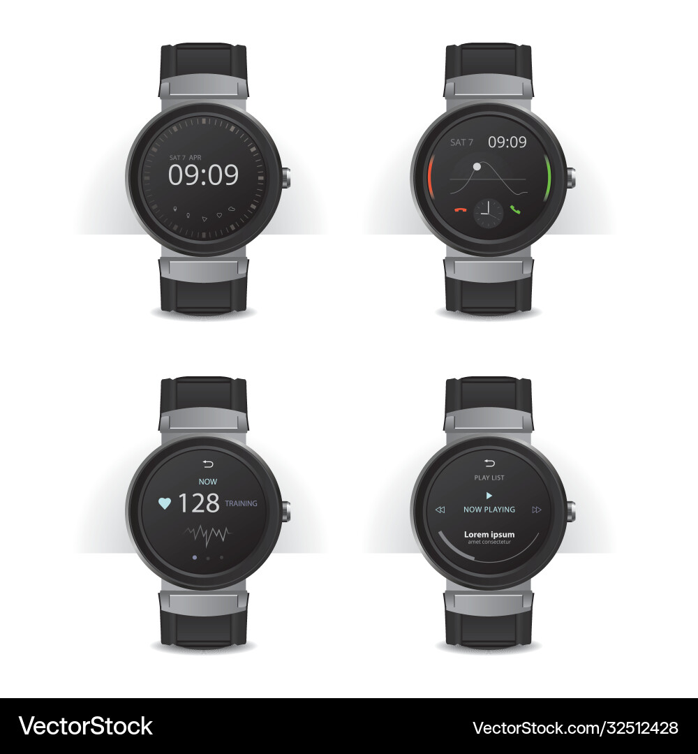 Smart watch with digital display set Smart watch with digital display set vector image