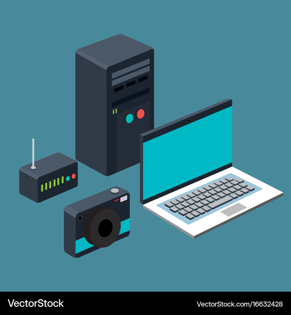 Technology laptop cpu router camera device Vector Image