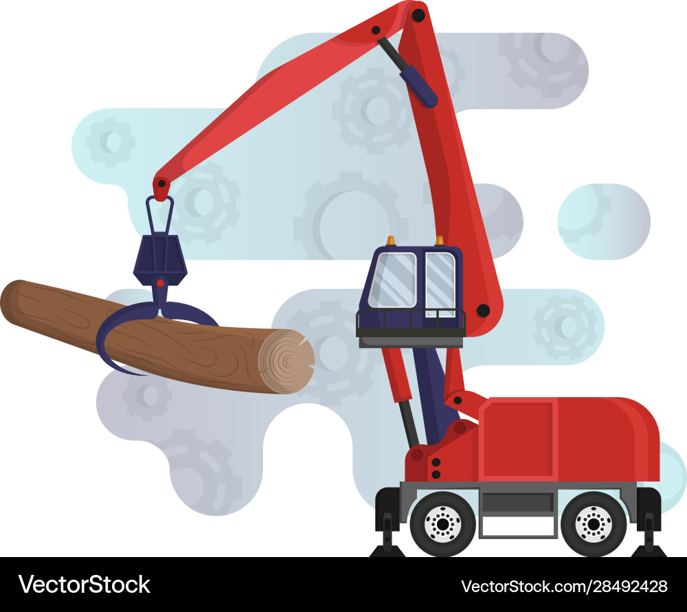 Timber handling machine wheel reloader logging Vector Image
