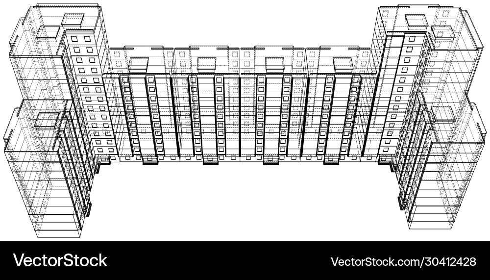 Wire-frame model a multi-storey building Vector Image