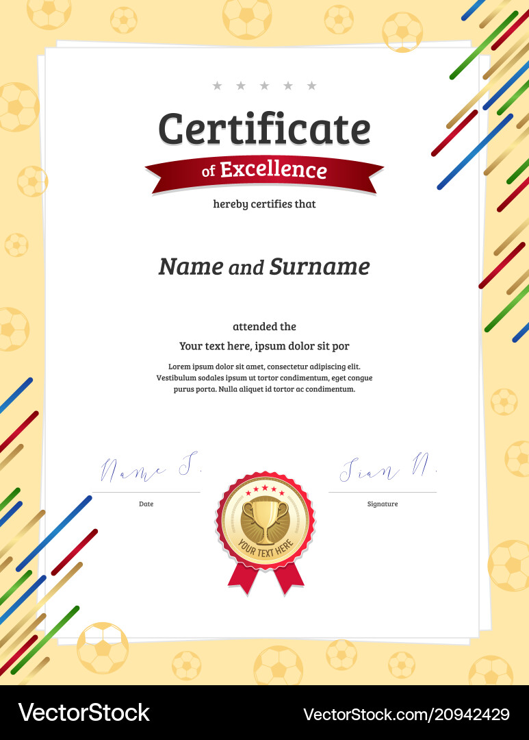 Certificate template in football sport theme Certificate template in football sport theme vector image