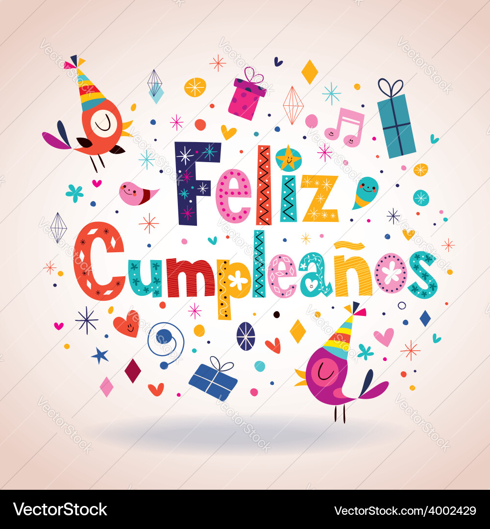 Colorful Birthday Card - Feliz Cumpleanos Vector Image