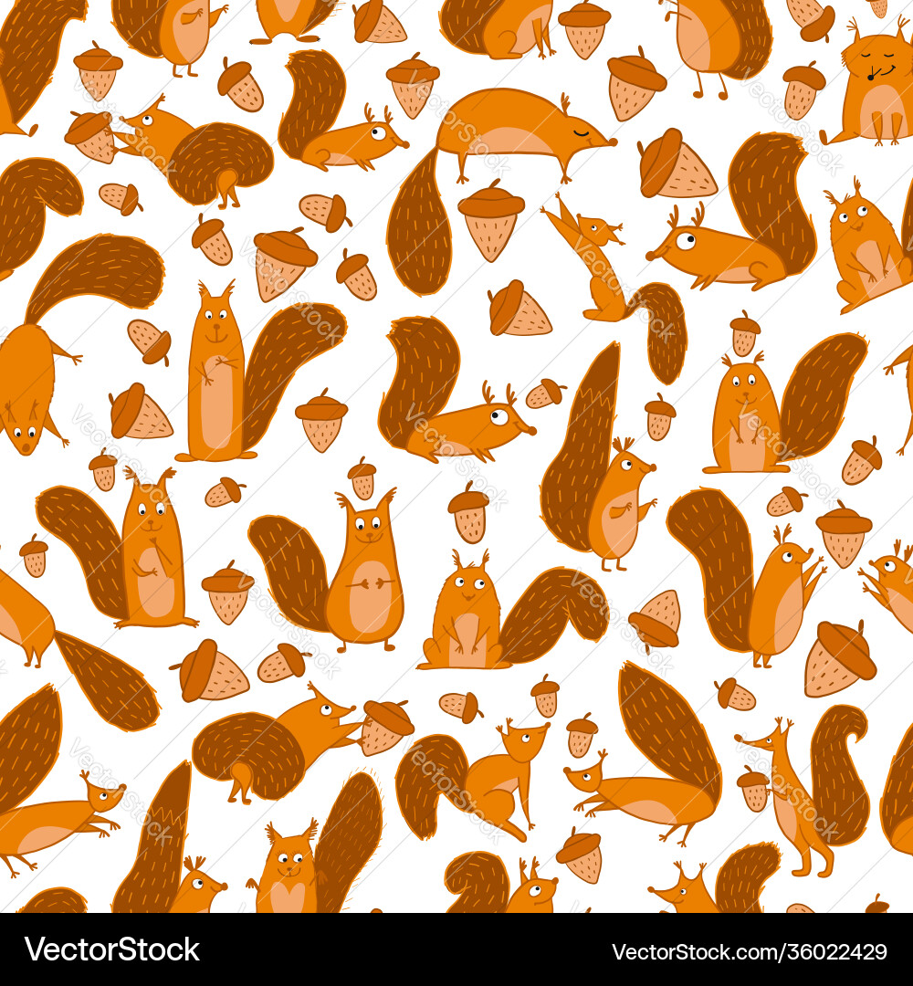 Cute Squirrels with Nuts Seamless Pattern vector image