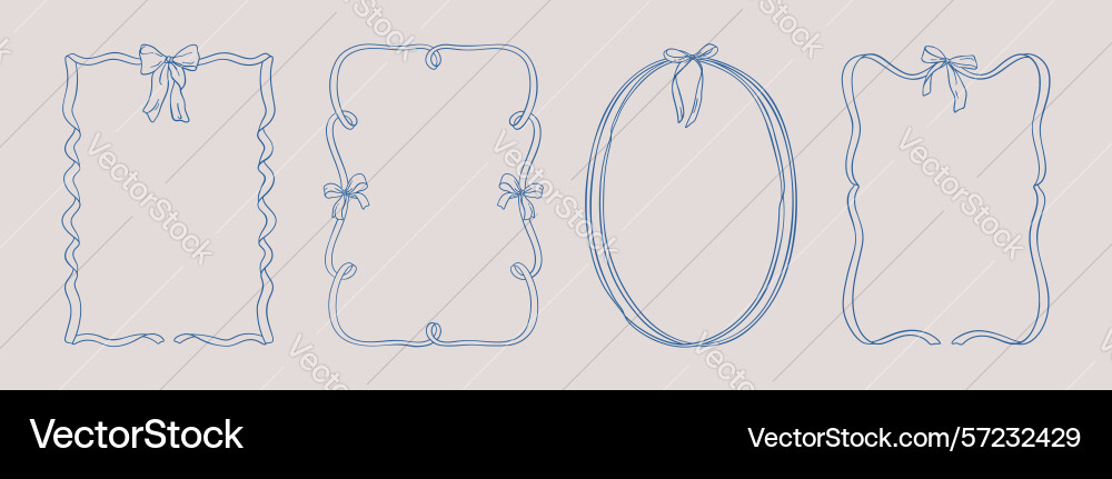 Doodle set of different frames with bows Doodle set of different frames with bows Vector Image