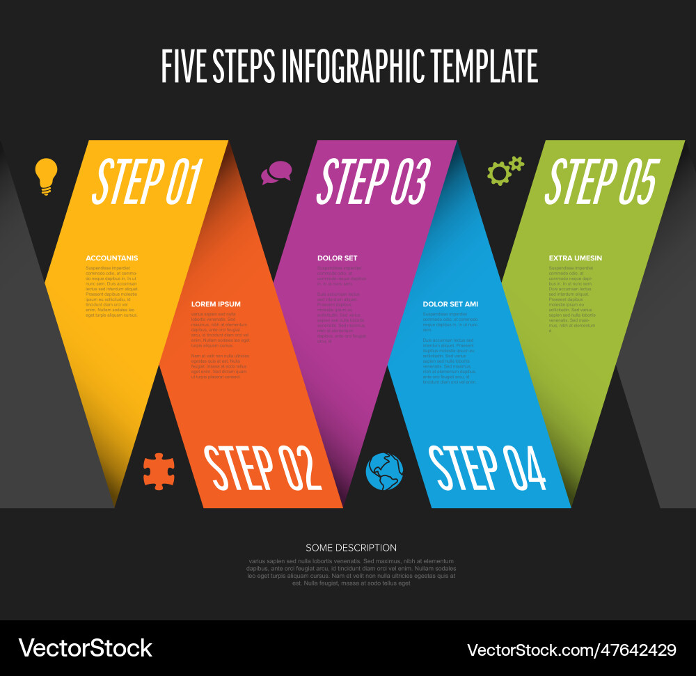 Five color steps elements template on folded Five color steps elements template on folded vector image