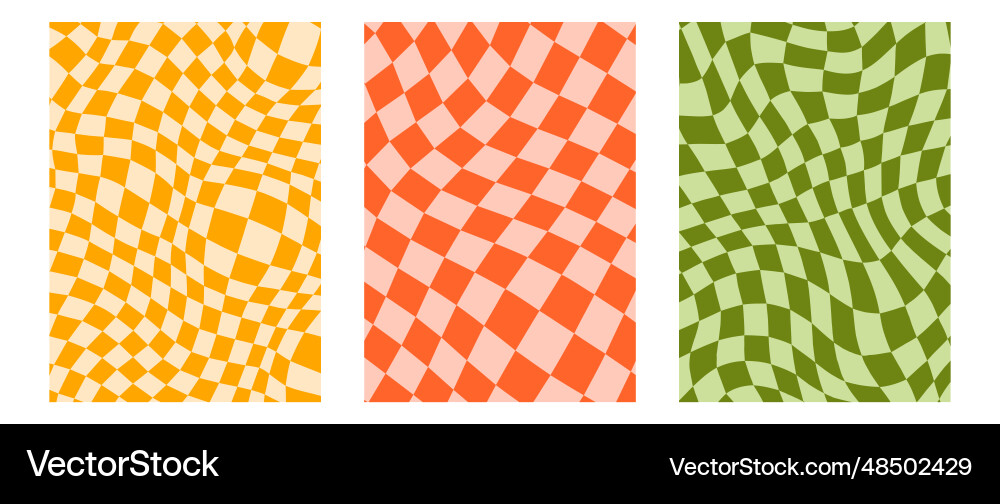 Groovy checkerboard background set colorful retro Vector Image
