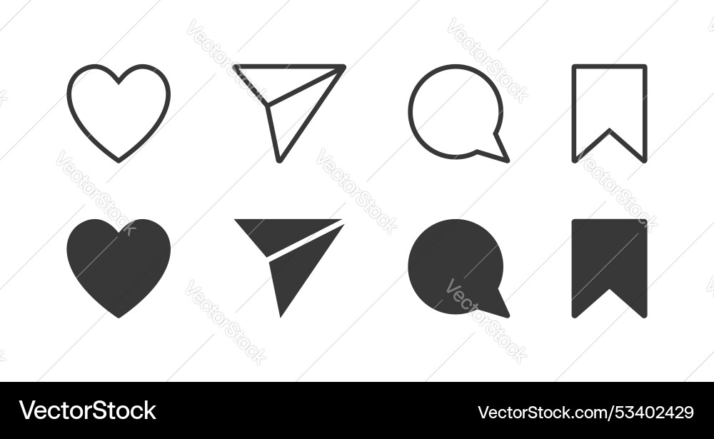 Like share comment and save button solid line icon vector image