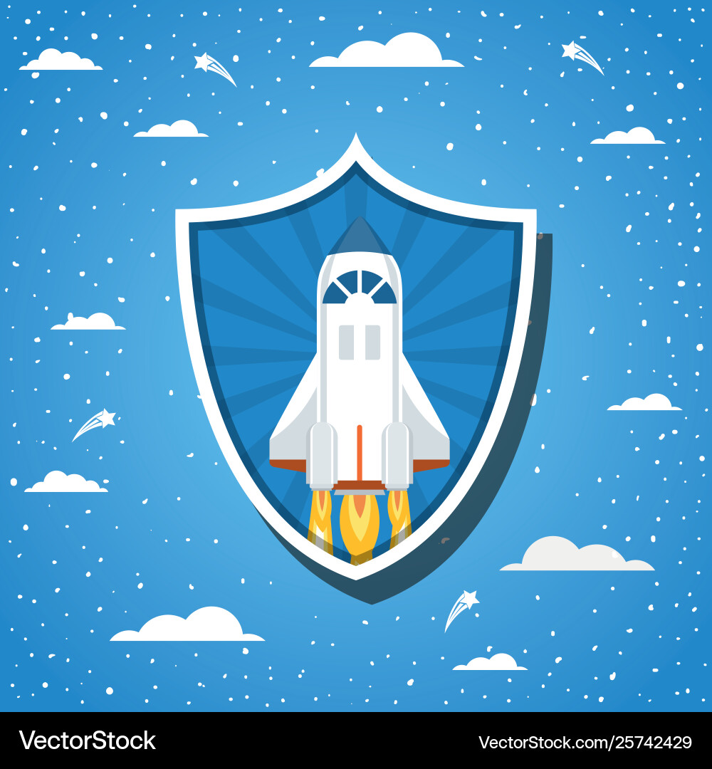 Rocket over clouds and pointed background design vector image