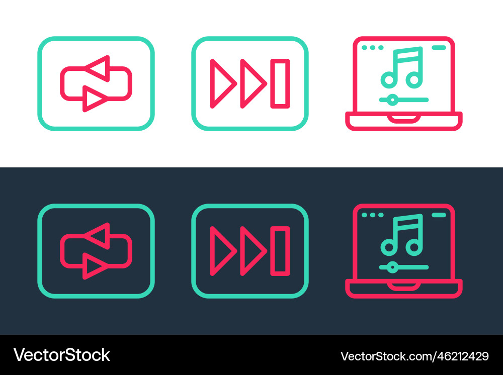 Set line laptop with music repeat button and fast vector image