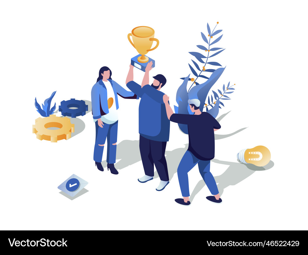 Support in team concept 3d isometric web scene Support in team concept 3d isometric web scene vector image