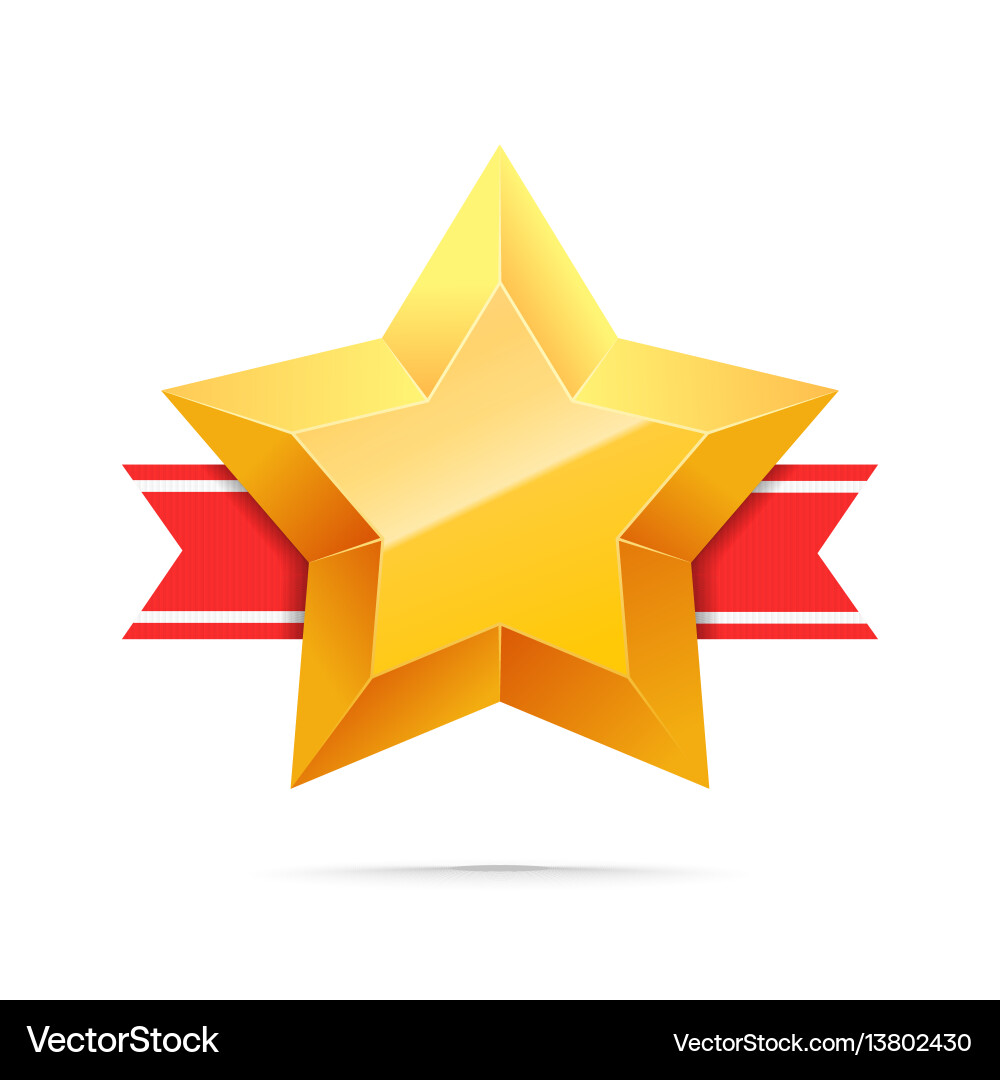 3d gold star and red ribbon Royalty Free Vector Image